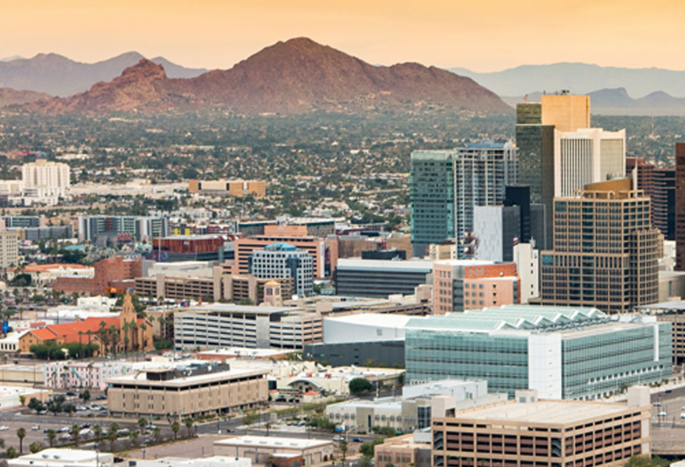 Aerial photo of the skyline of downtown Phoenix, Arizona